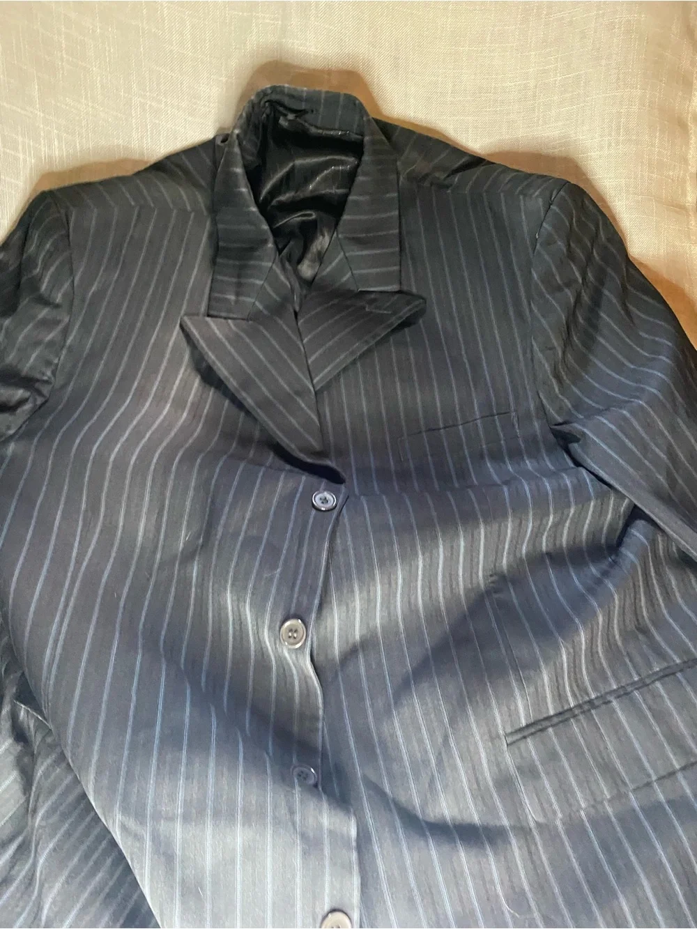 Classic Black Pinstripe Single-Breasted Suit Jacket